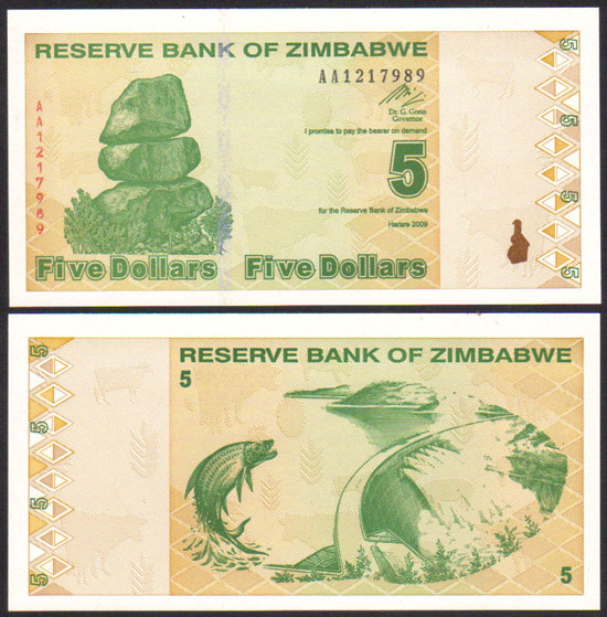 2009 Zimbabwe $5 (Unc) L000730